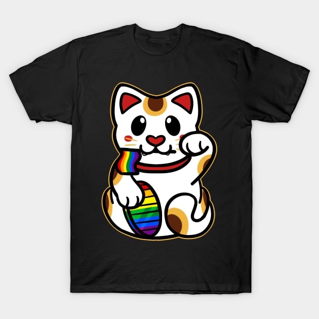 LGBTQ+ Pride Lucky Cat - Gay T-Shirt by leashonlife